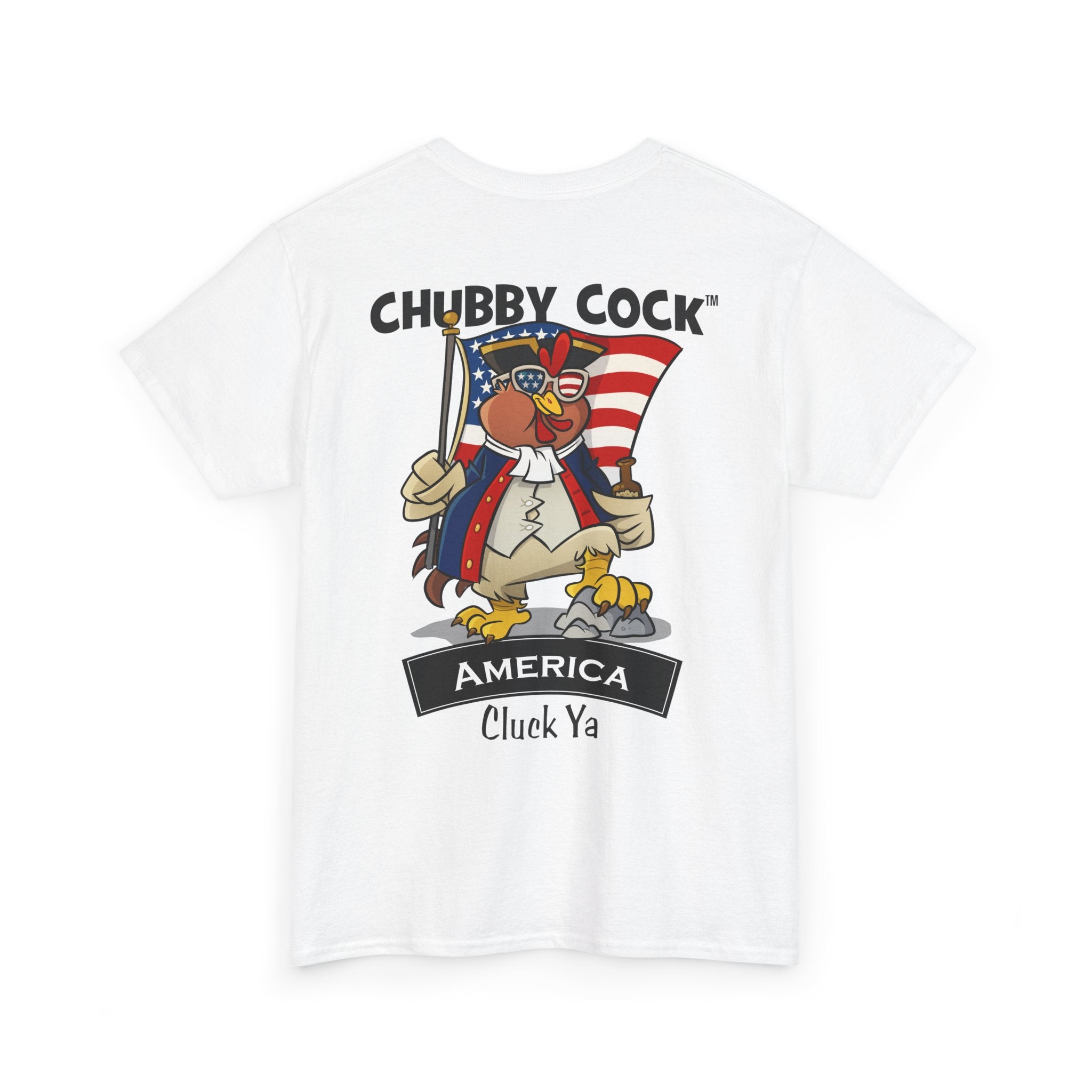 Chubby Cock America T-Shirt - Unisex Heavy Cotton Tee - Patriotic Rooster Graphic Shirt - Casual American Flag Tee - Gift for Him or Her