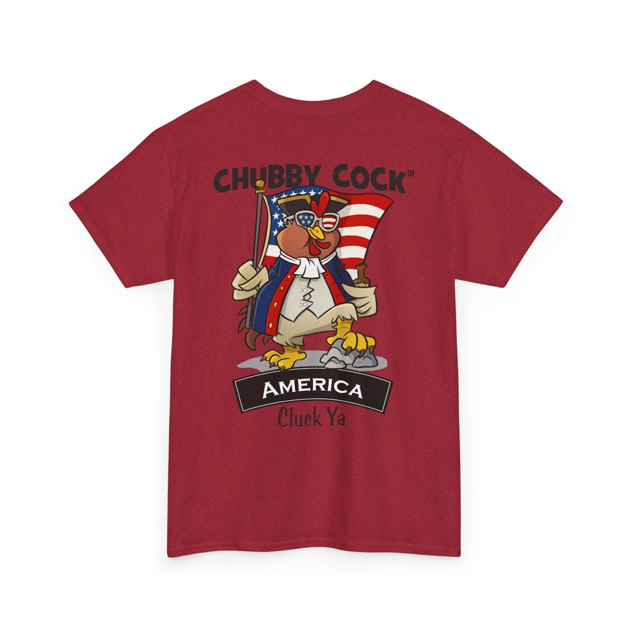 Chubby Cock America T-Shirt - Unisex Heavy Cotton Tee - Patriotic Rooster Graphic Shirt - Casual American Flag Tee - Gift for Him or Her