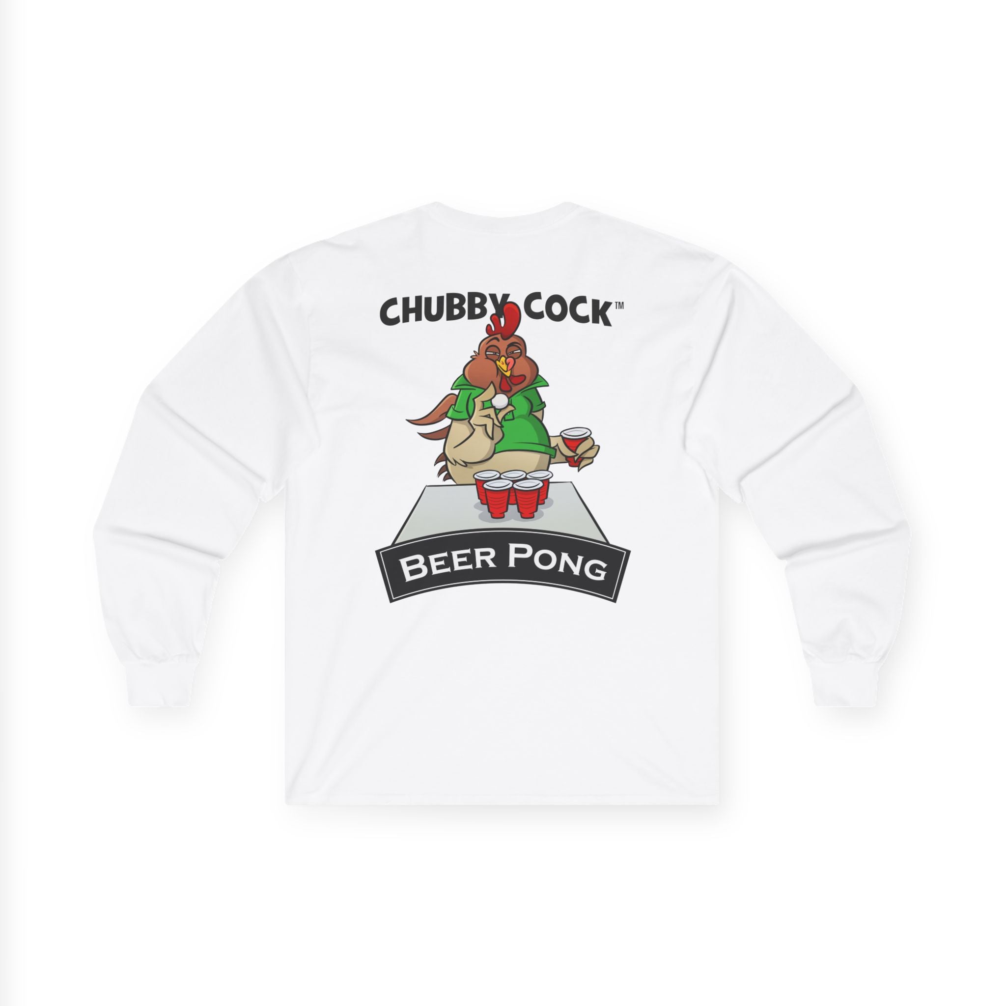Chubby Cock Beer Pong Long Sleeve Tee - Unisex Heavy Cotton Long Sleeve Tee - Farm Animal Graphic Tee - Gift for Him or Her - Unisex Ultra Cotton Long Sleeve Tee